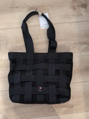COLAB Black Woven Messenger Tote Bag